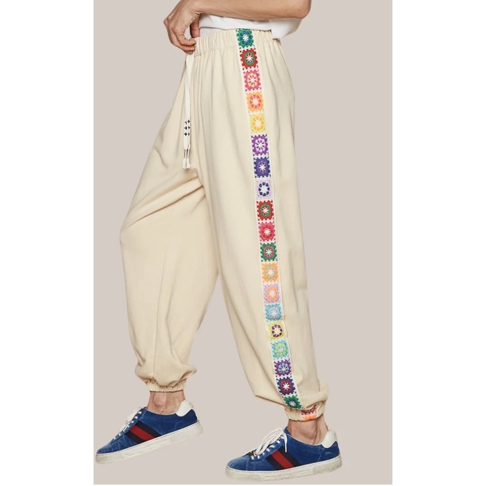 POL Cream Joggers Crochet Rainbow Granny Square Baggy Oversized Pants Women's L